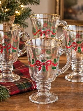 Libbey Arby's Christmas Footed Mugs Set of 4